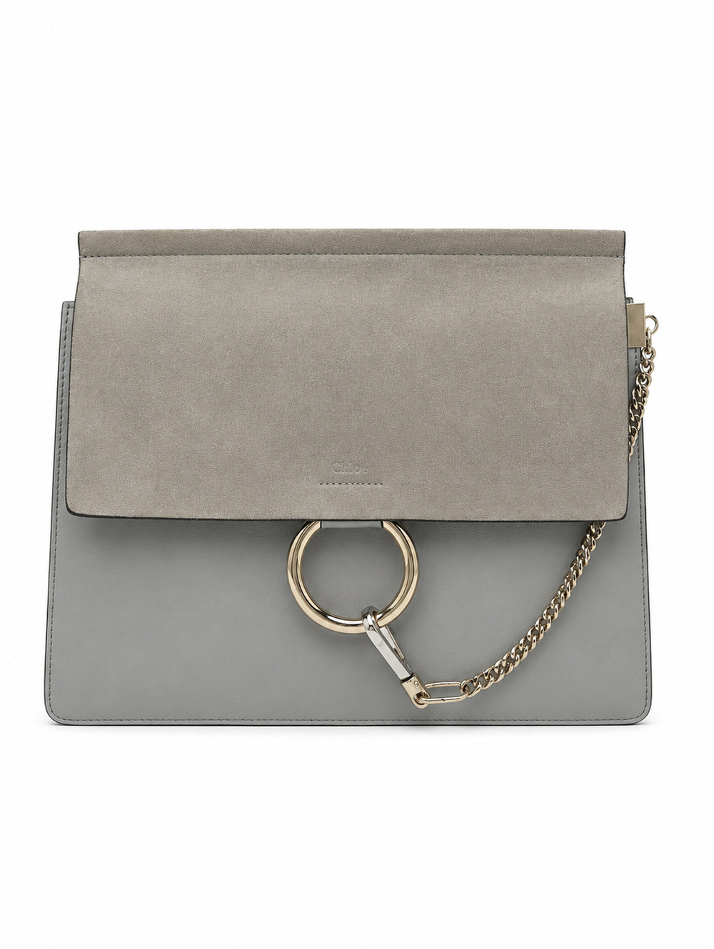 CHLOÉ FAYE Shoulder Bag Motty Gray Suede and Leather Medium